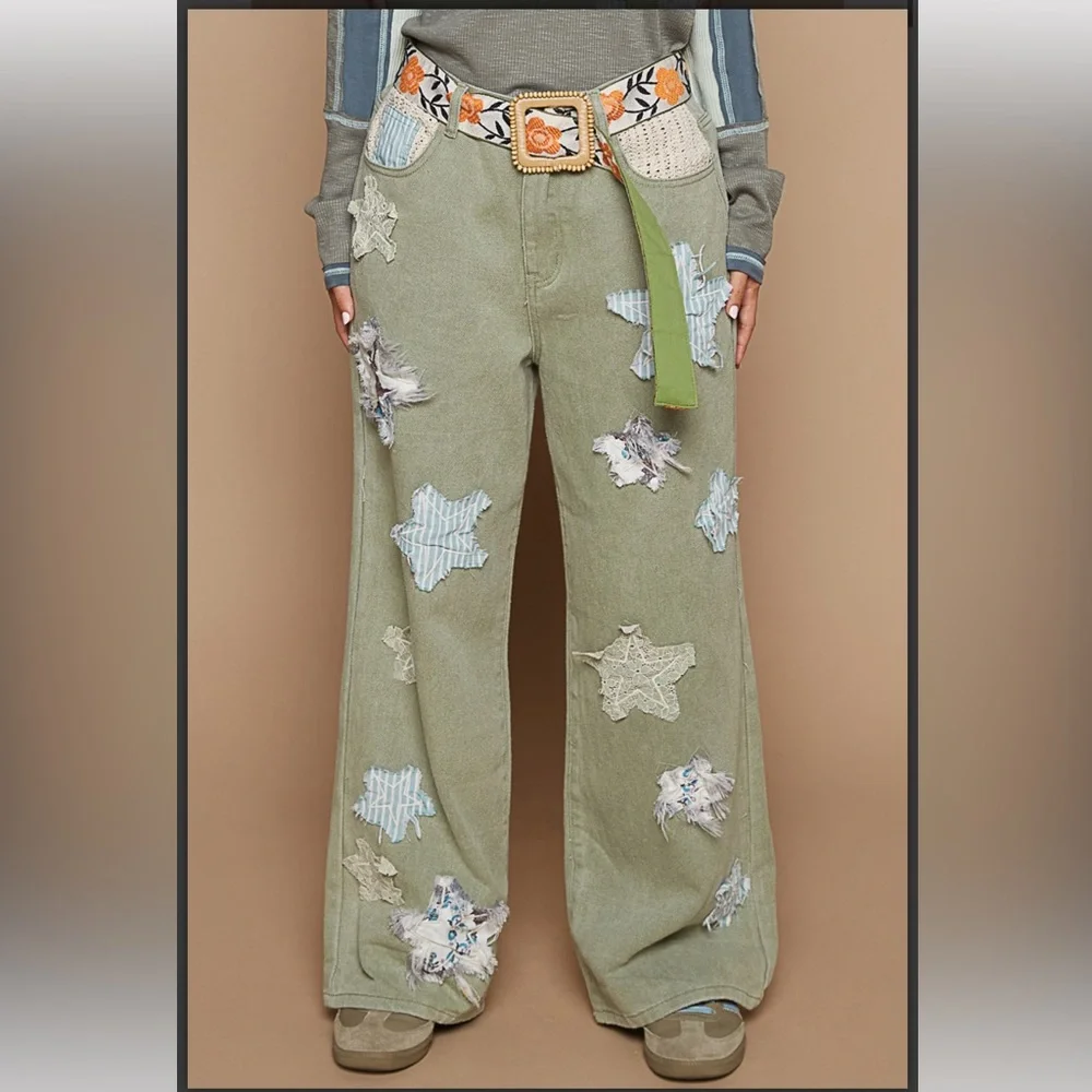 POL Blush Pink Wide-Leg Star Appliqué Pants - Picture 7 of 8